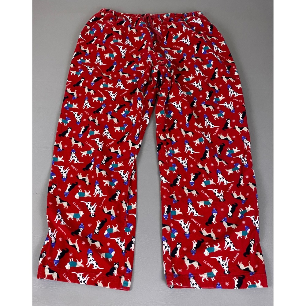 LL Bean Flannel Pajama Pants Women's XL Red Winter Husky Dog Dalmatian Christmas